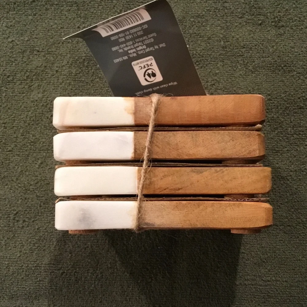 Two Sets Of Threshold Manchester Coasters - Marble And Wood 4 Count(8 Total)